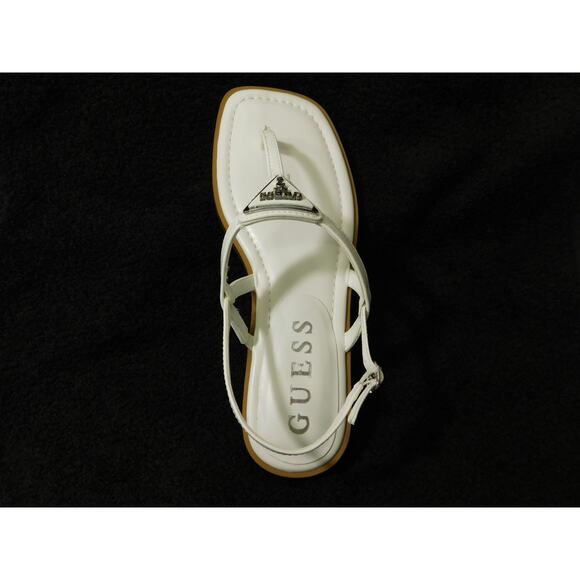 W609 Guess White Faux Leather Rainey T-Strap Sandals - Size 6.5 M - Picture 4 of 5